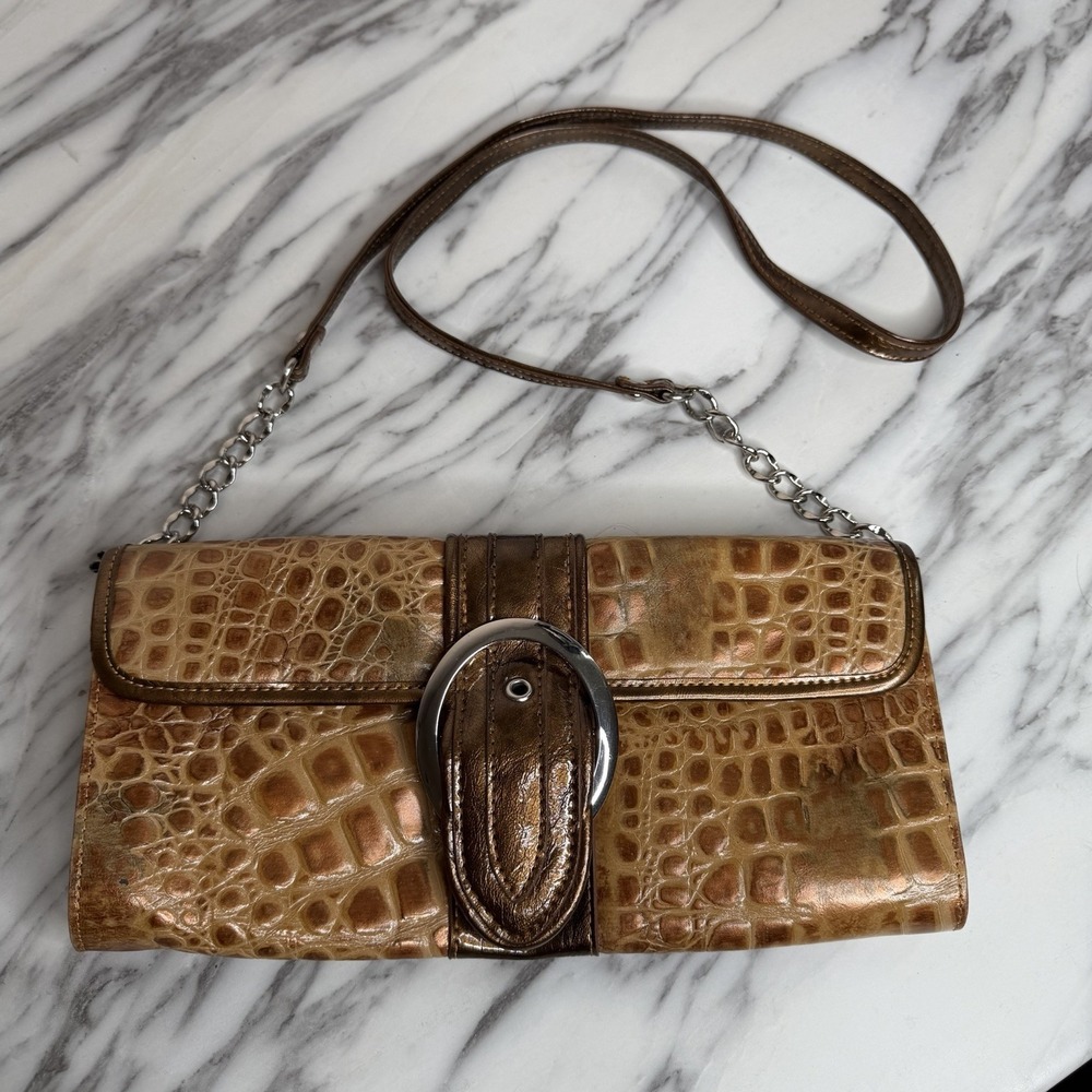 MC Marc Chantal Y2K metallic bronze croc embossed buckle shoulder bag Baguette